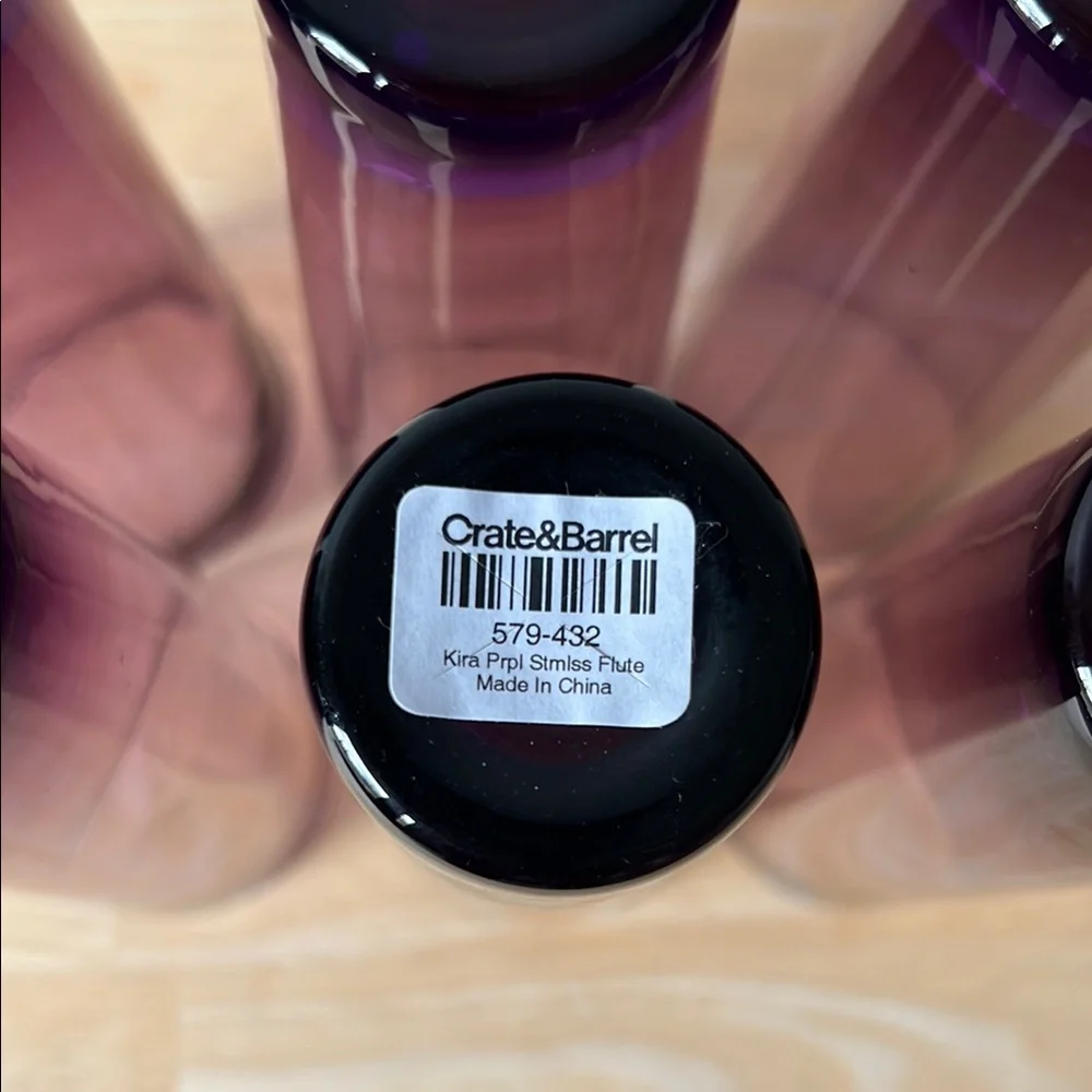 Crate & Barrel Set of Six Kira Purple Stemless Flute Glasses